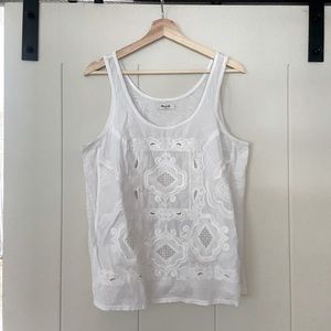 Madewell White Embroidered Tank Top